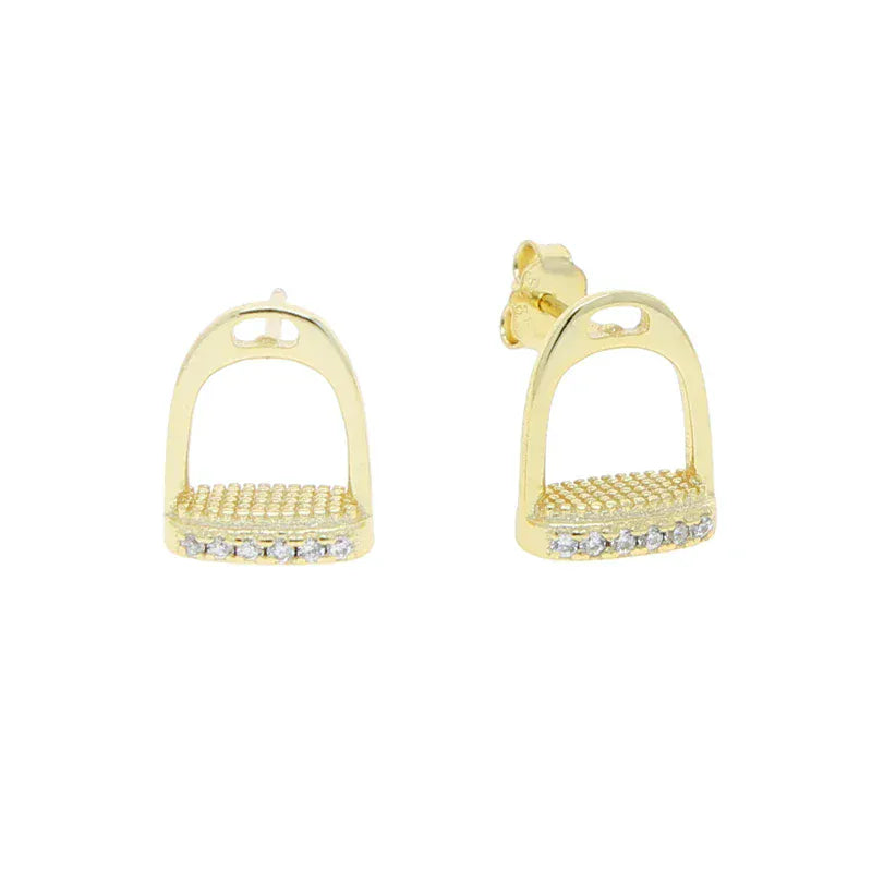 Silver Stirrup Stud Earrings with Zirconia
