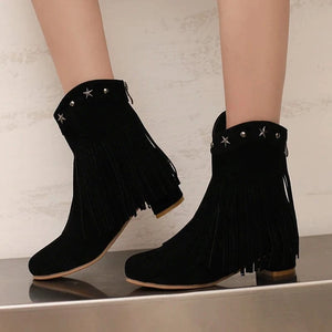 Ankelboots i Mocka med Fransar