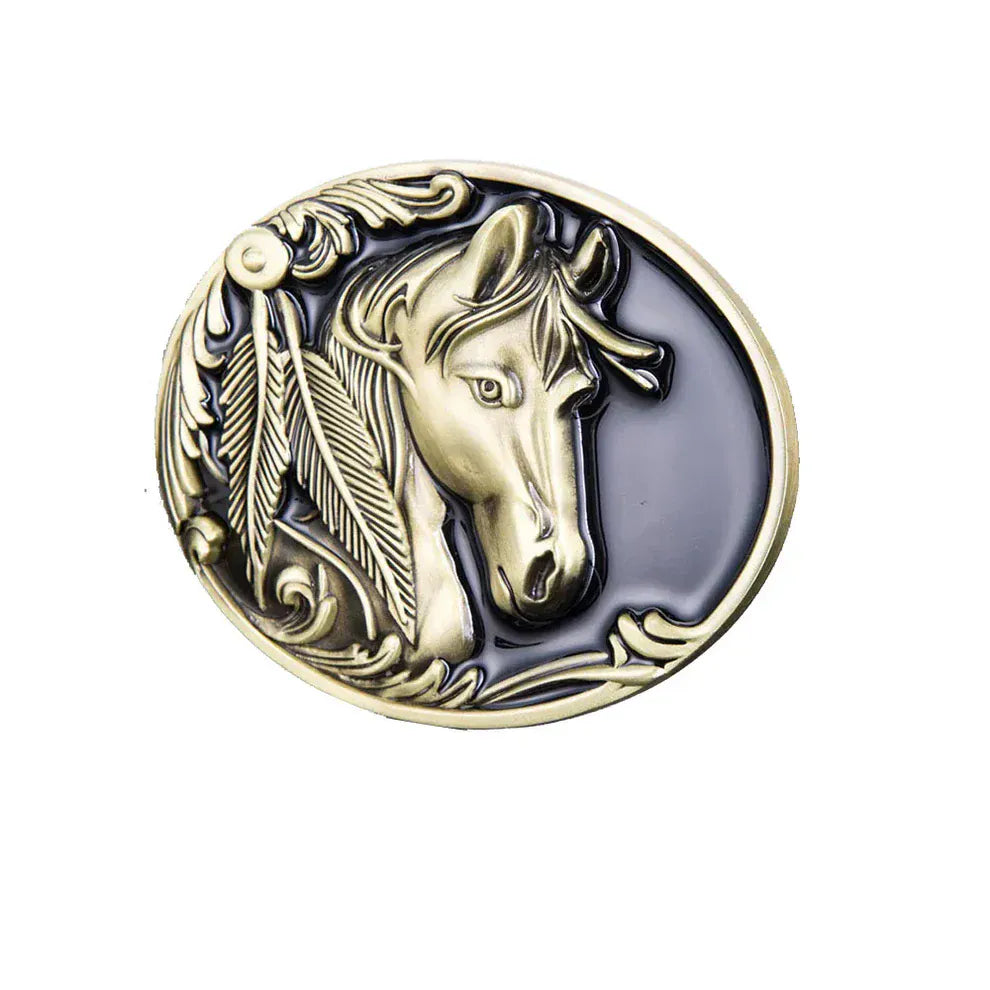 Bältesspänne cowboy 3D hästhuvud Koppar