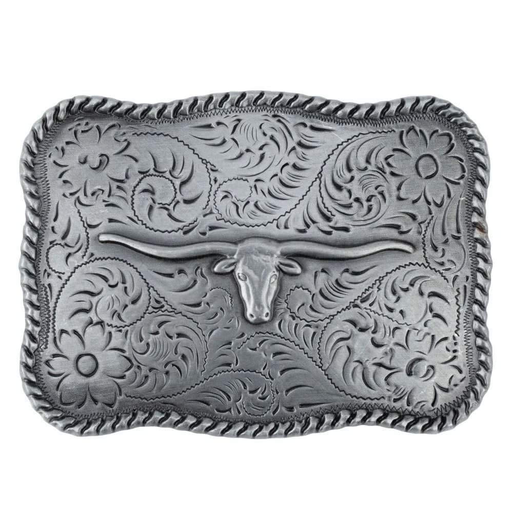 Bältesspänne western stil med tjur huvud antik silver finish Longhornshuvud