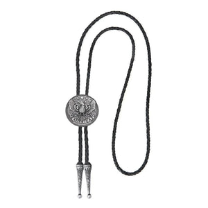 Bolo tie i läder med flygande örn och stjärndesign Antiksilver