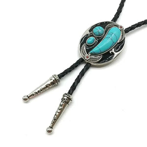 Bolo tie i svart läder med ovalt hänge och natursten Turkosblå