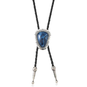 Bolo tie med rektangulär sten och silverinfattning Blå