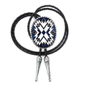 Bolo tie med tribal-inspirerat geometriskt mönster Vit och Blå