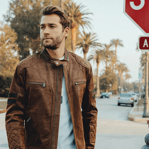 Brun läder mc jacka herr