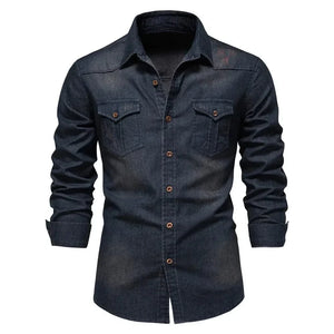 Cowboy denim skjorta herr Marinblå / S