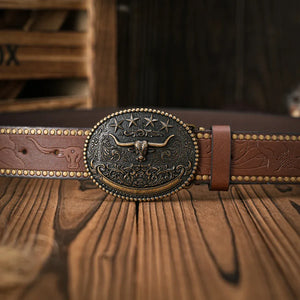 Cowboybälte med antikt longhornspänne
