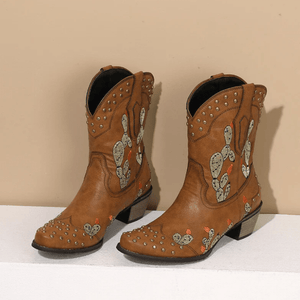 Cowboyboots med Kaktusbroderi och Nitar för Dam