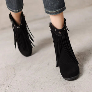 Cowgirl-Ankelboots i Mocka med Fransar och Stjärnor