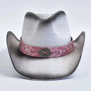 Cowgirlhatt med Rosa Band Vit och rosa / One Size