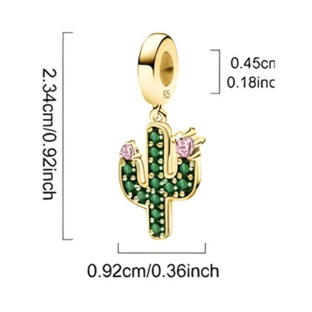 Sterling Silver Cactus Charm With CZ Stones