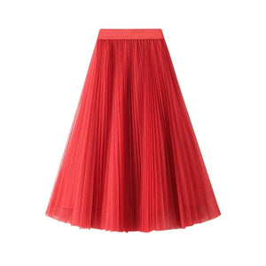 Lång plisserad kjol Röd / One Size