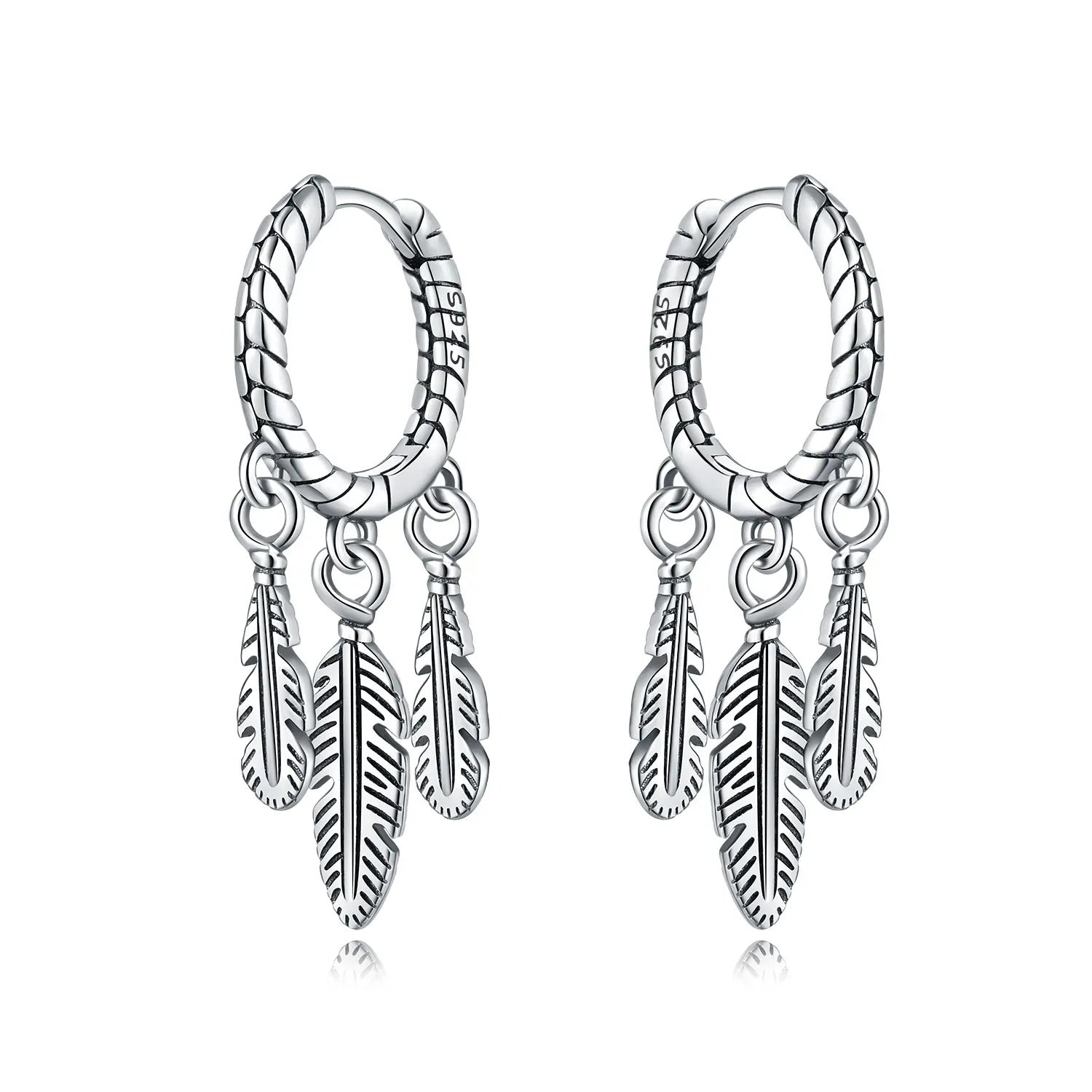 Silver Feather Hoop Earrings