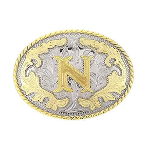 Ovalt westernbältesspänne med initial N