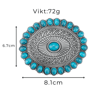 Rund Turkis Concho Bältesspänne Mönstrad Ram Antik Silver