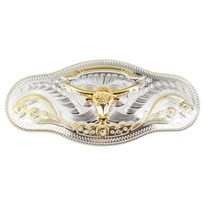 Silver Guld Longhorn Bältesspänne Dekorativa Utsmyckningar Silver och guld