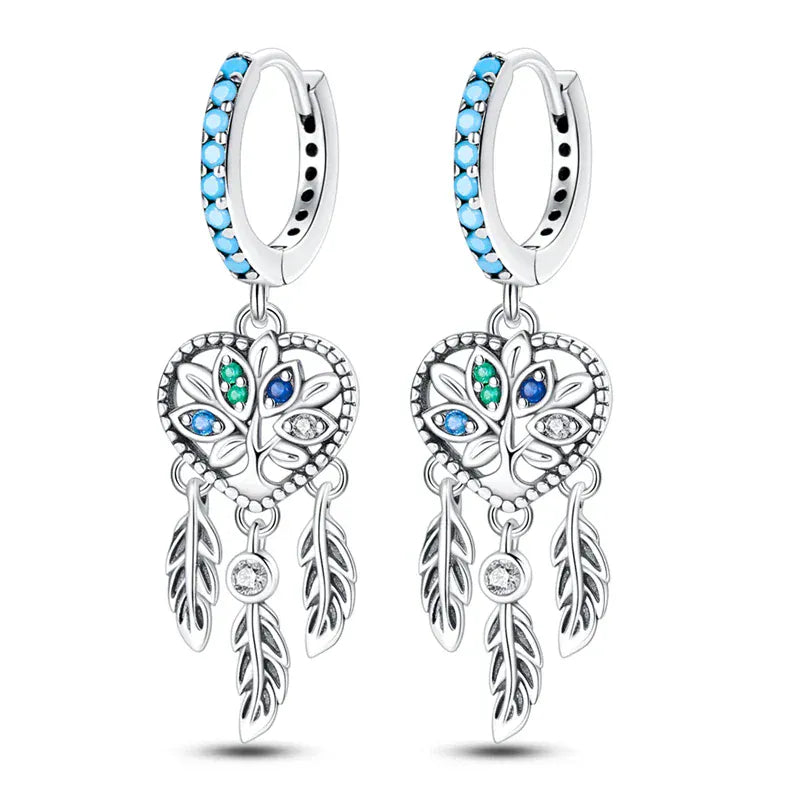 Silver Dreamcatcher Heart Earrings - Style B