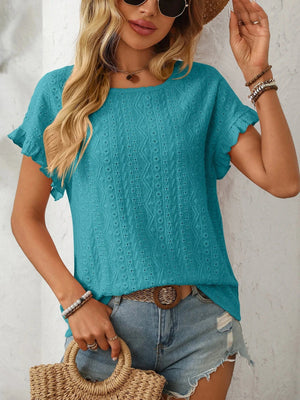 T-shirt blus med volangärmar
