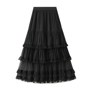 tyllkjol med dubbla volanger Svart / One Size