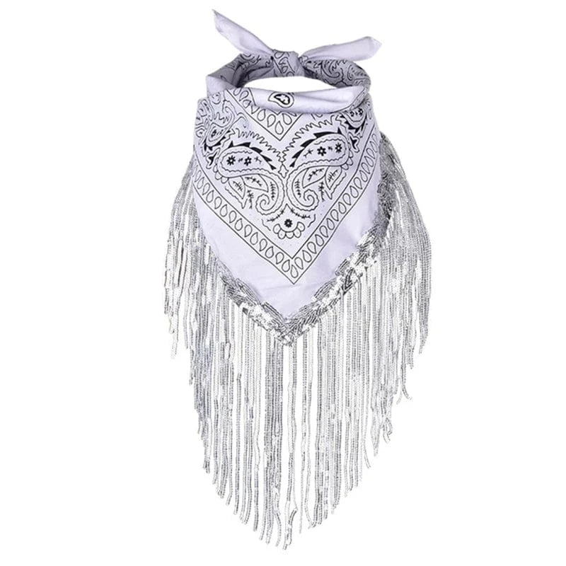 Vit Cowboy Bandana med Glitterfransar Vit