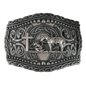 Western Bältesspänne i Metall med Präglad Design Kors-silver
