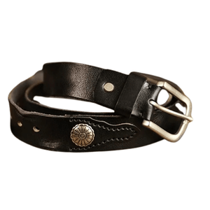 Westernbälte i Äkta Läder med Nitar och Retro Spänne Svart / 100cm
