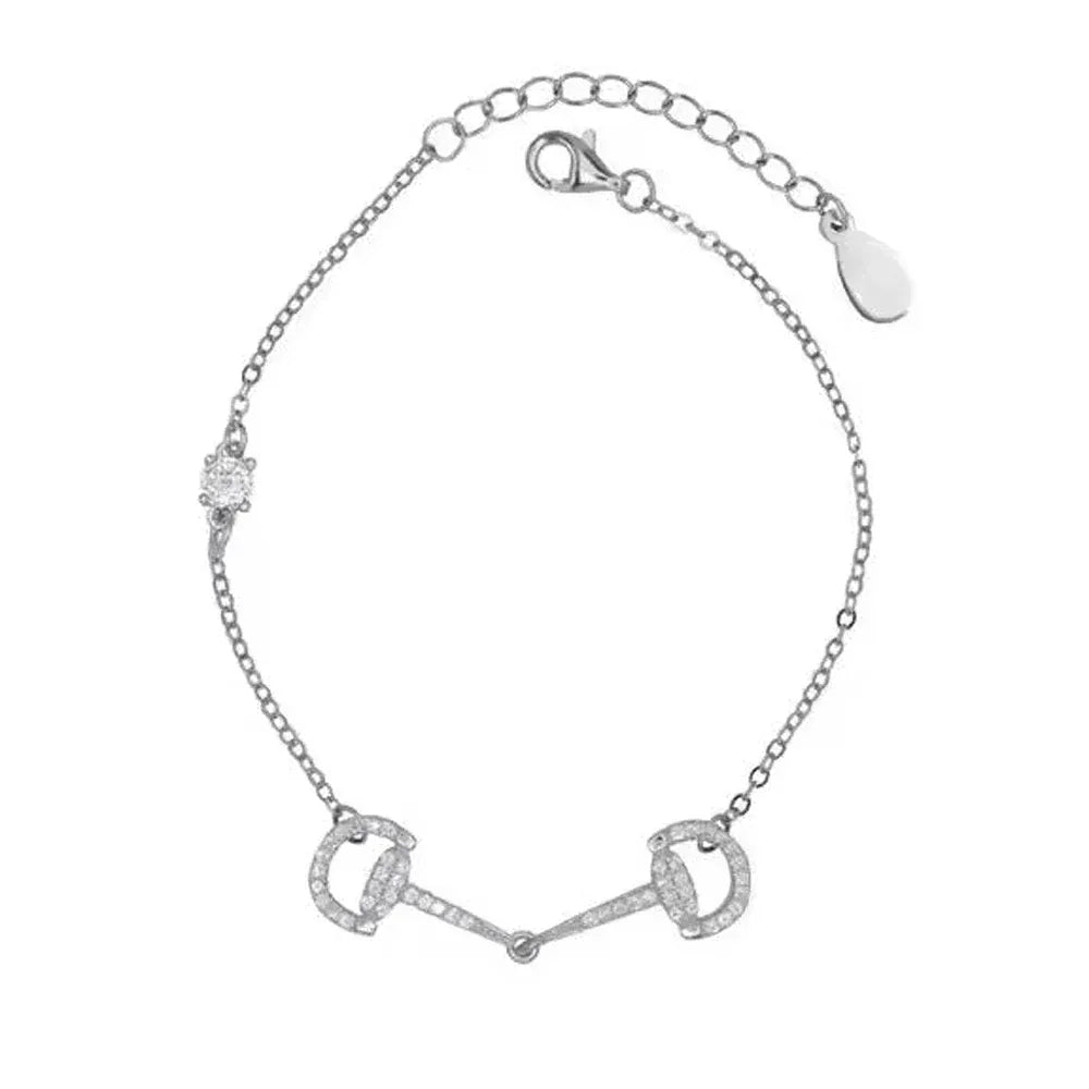 100% 925 Sterling Silver Micro Pave Round CZ Snaffle Bit Link Chain Bracelet Bangle Horse Women Lover Fashion Jewelry silver bracelet / 15with4cm