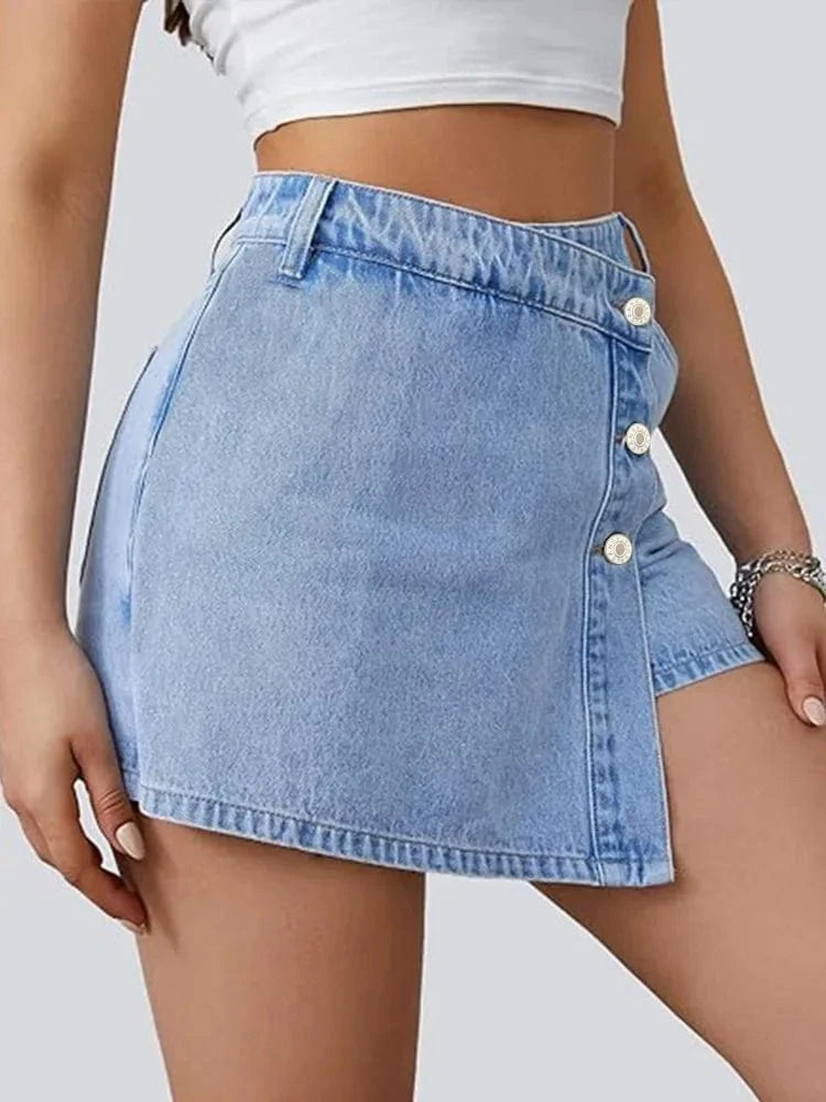 Asymmetrisk shorts kjol i denim