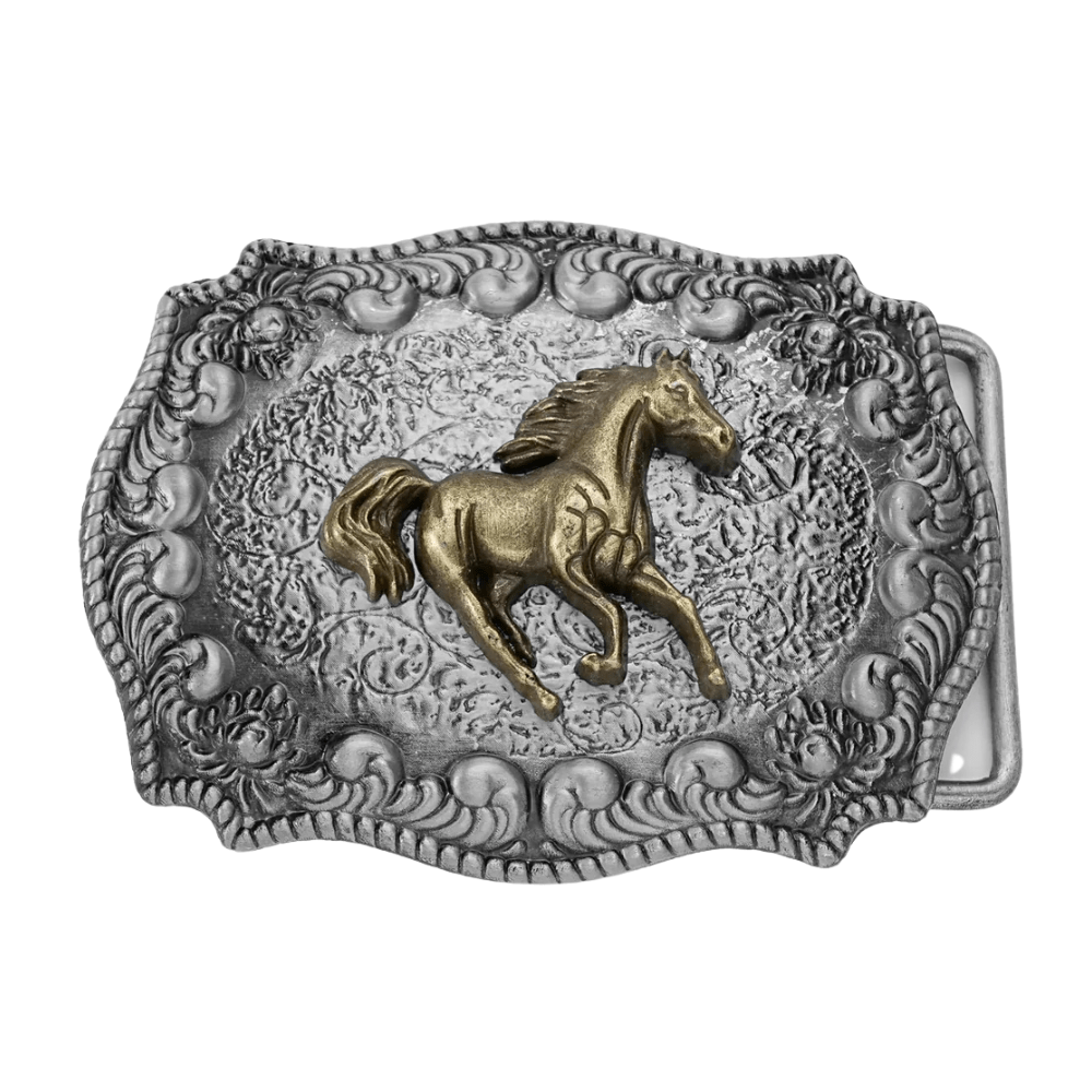 Bältespänne med guldfärgade westernmotiv Häst