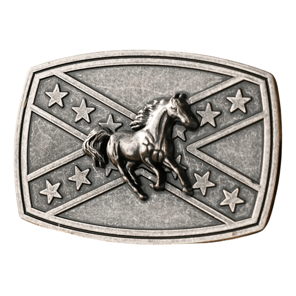 Bältespänne med sydstatsflagga och westernmotiv Silverhäst