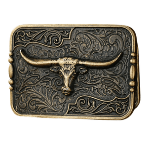 Bältespänne med västernmotiv i graverad ram Guld Longhorn