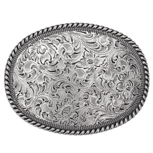 Bältespänne ovalt graverat silver western Silver
