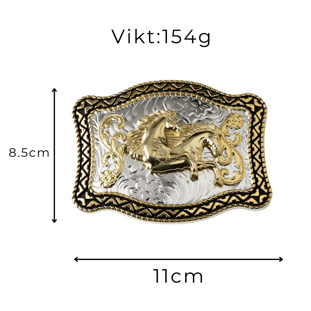 Bältesspänne med gyllene häst western stil