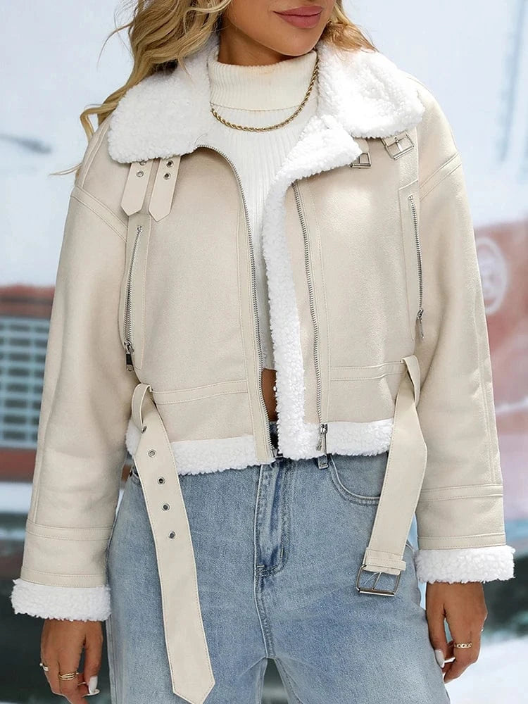 Beige pilotjacka dam med fuskpäls Beige / XS