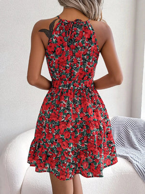 Blommig klänning halterneck