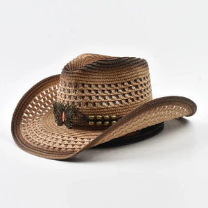 Boho cowboyhatt med fjäril Ljusbrun / Kan justeras