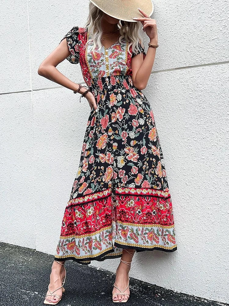 Boho sommarklänning dam med blommigt tryck Svart / S