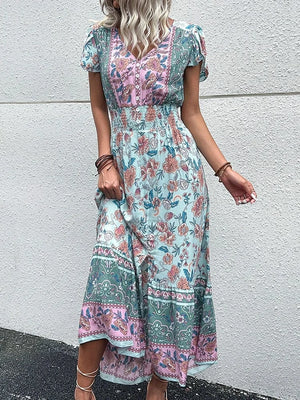 Boho sommarklänning dam med blommigt tryck Grön / S