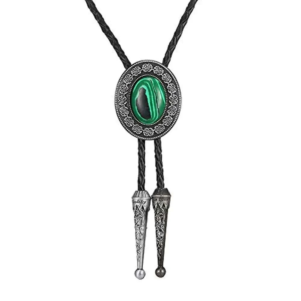 Bolo tie i läder med natursten Grön