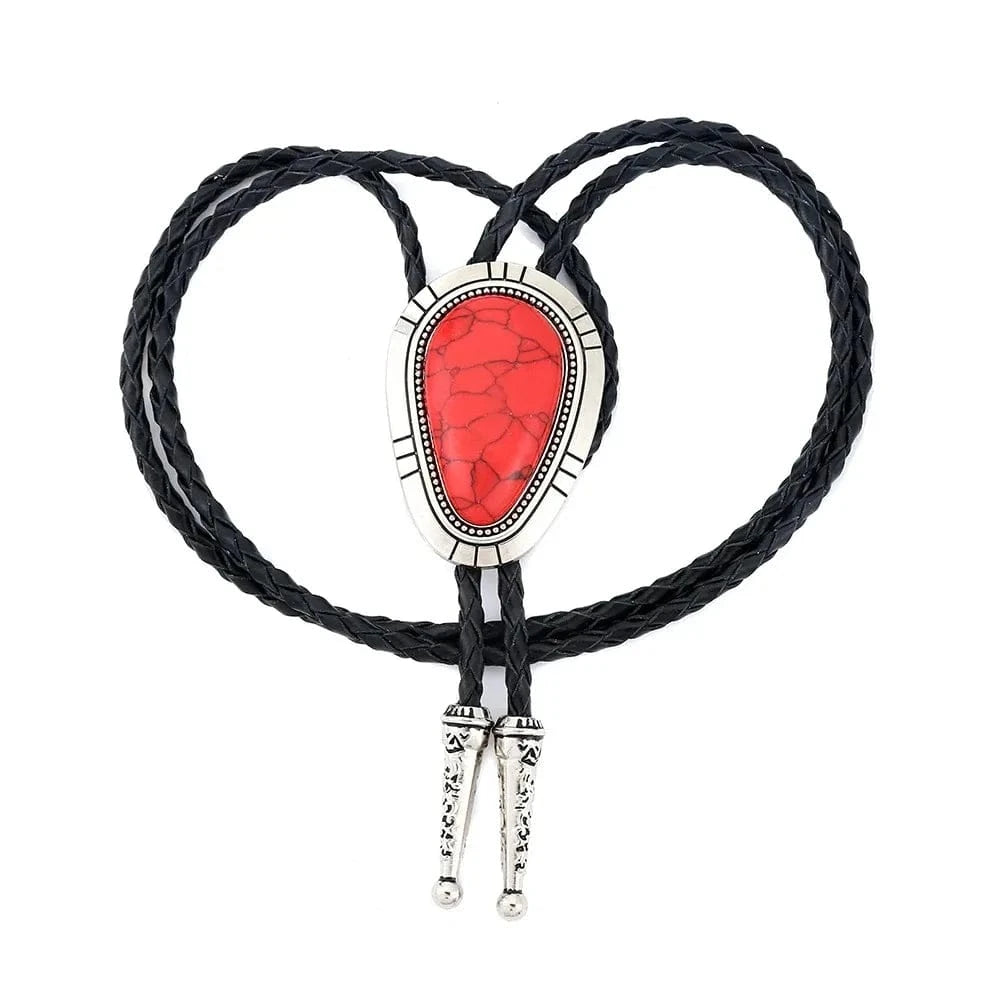 Bolo tie med ädelstenslook i vattendroppsform Röd