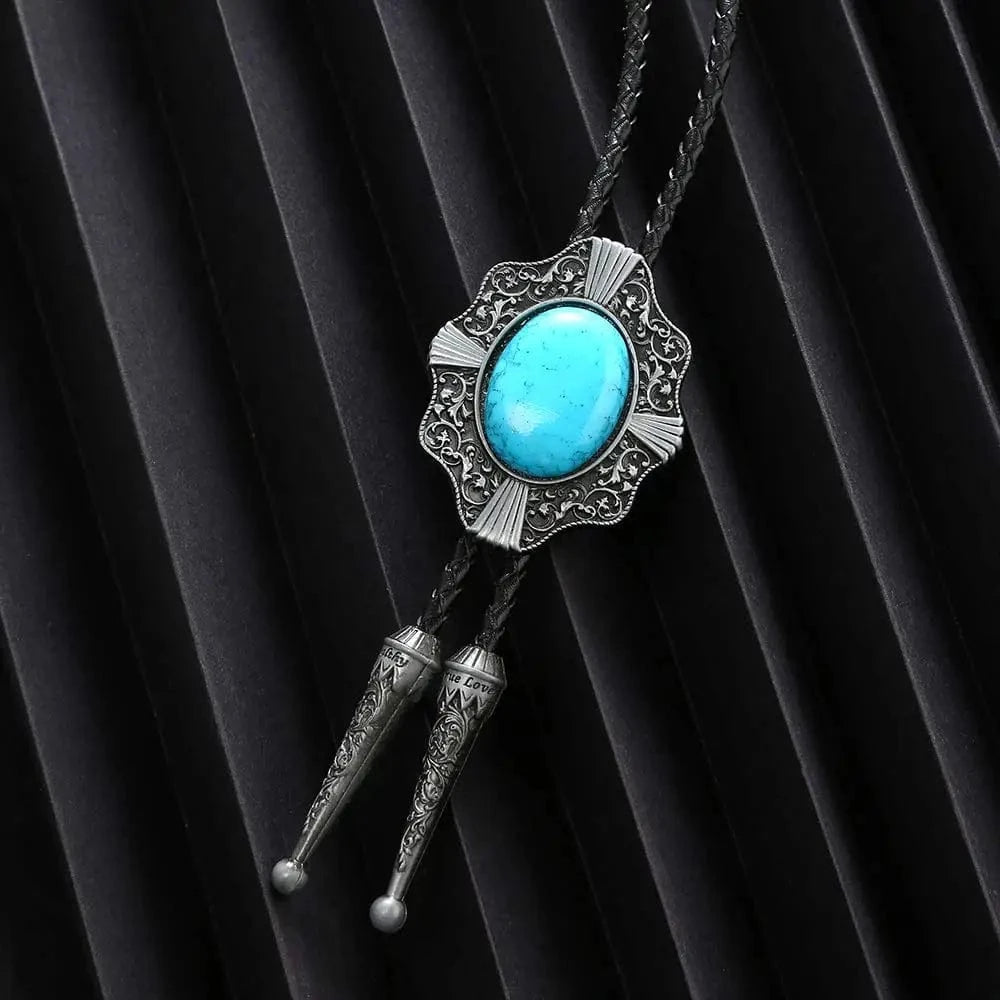 Bolo tie med blå sten och antik silverram Blå