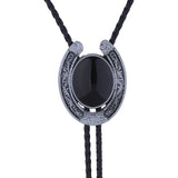 Bolo tie med hästsko och natursten Svart