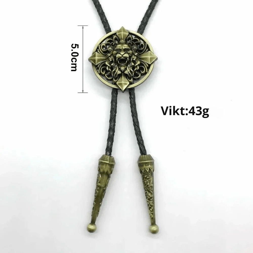 Bolo tie med lejonhuvud i antikmetall