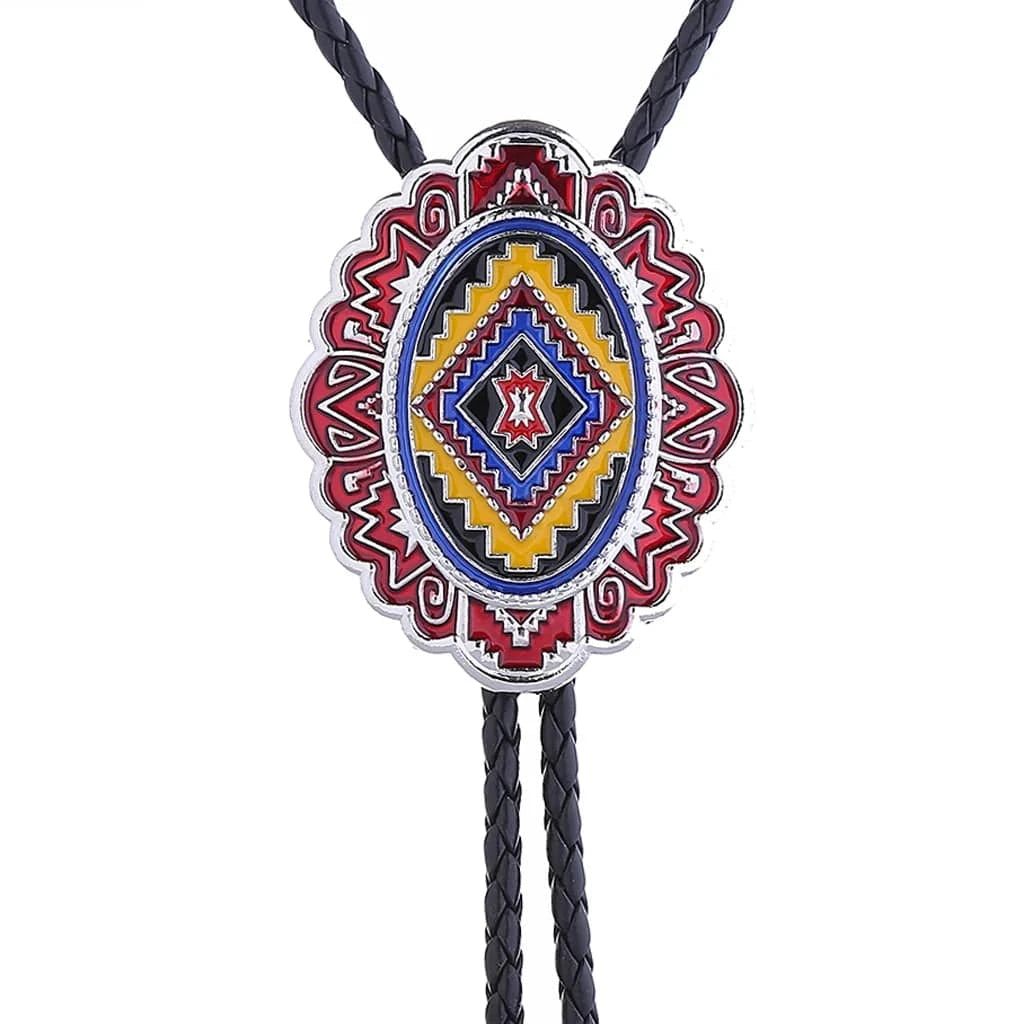Bolo tie med ovalt hänge i färgglad tribaldesign