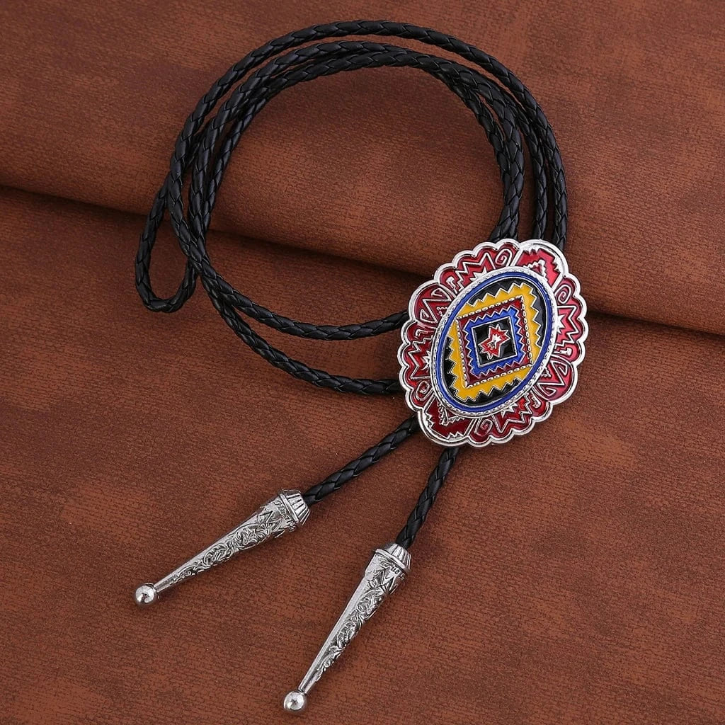 Bolo tie med ovalt hänge i färgglad tribaldesign