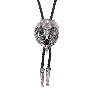 Bolo tie med silver varghuvud och svart agat Silver