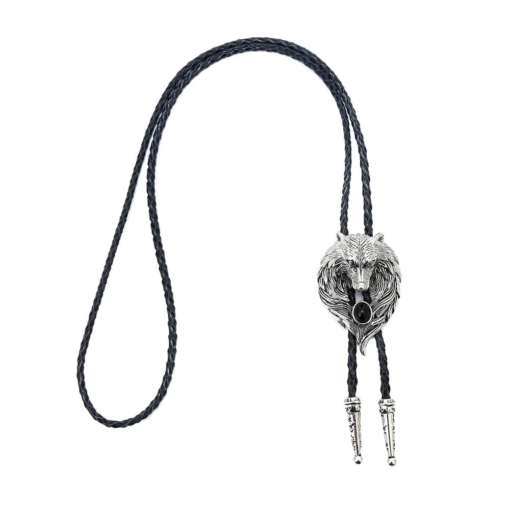 Bolo tie med silver varghuvud och svart agat Silver
