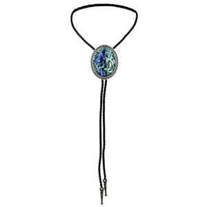 Bolo tie med snäckstenshänge i blågrönt skimrande