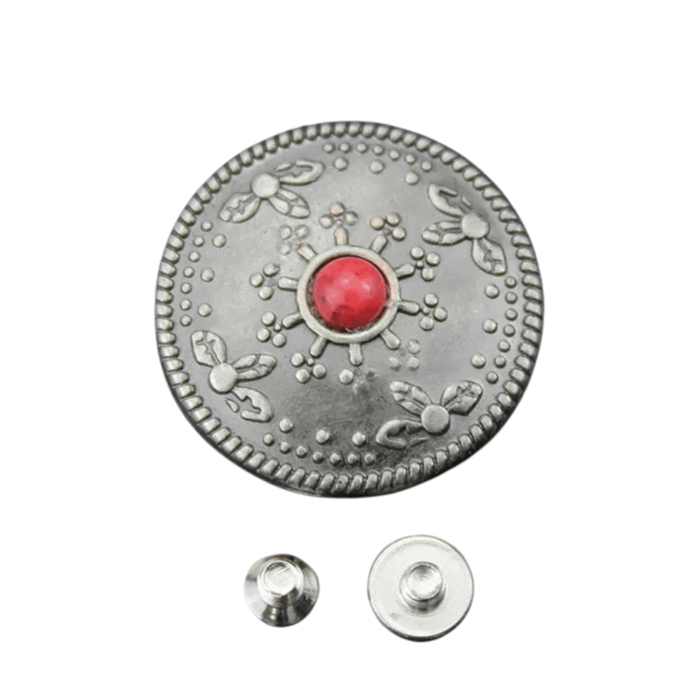 Concho 25 mm i Antiksilver med Färgsten Röd B
