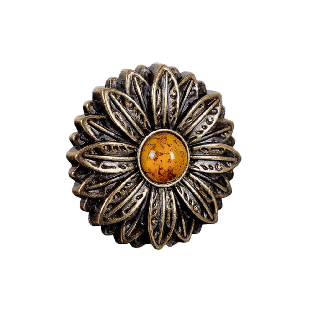 Concho i Antikkoppar med Blomdekor och Gul Turkossten 30mm